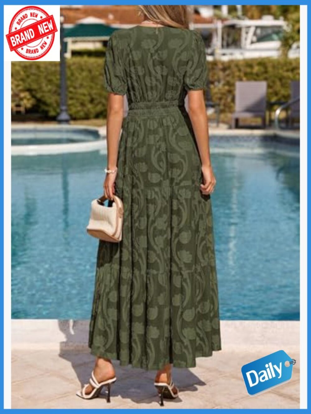 Boho Flowy V Neck Maxi Dress with Pockets - Picture 5 of 7